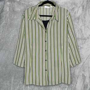 Joanna 3X Top Shirt Green Striped Scoop Neck 3/4 Sleeve Faux Button Up Womens